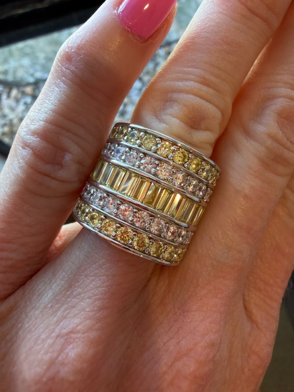 NWT Bella Luce Pale Canary & White Baguette Round CZ Wide Band Sterling 925 Ring